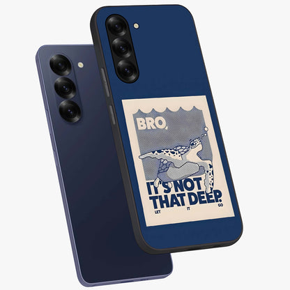 Worry Less Swim Glass Case displayed in angled mockup highlighting fun typography design with relaxed aesthetic style.