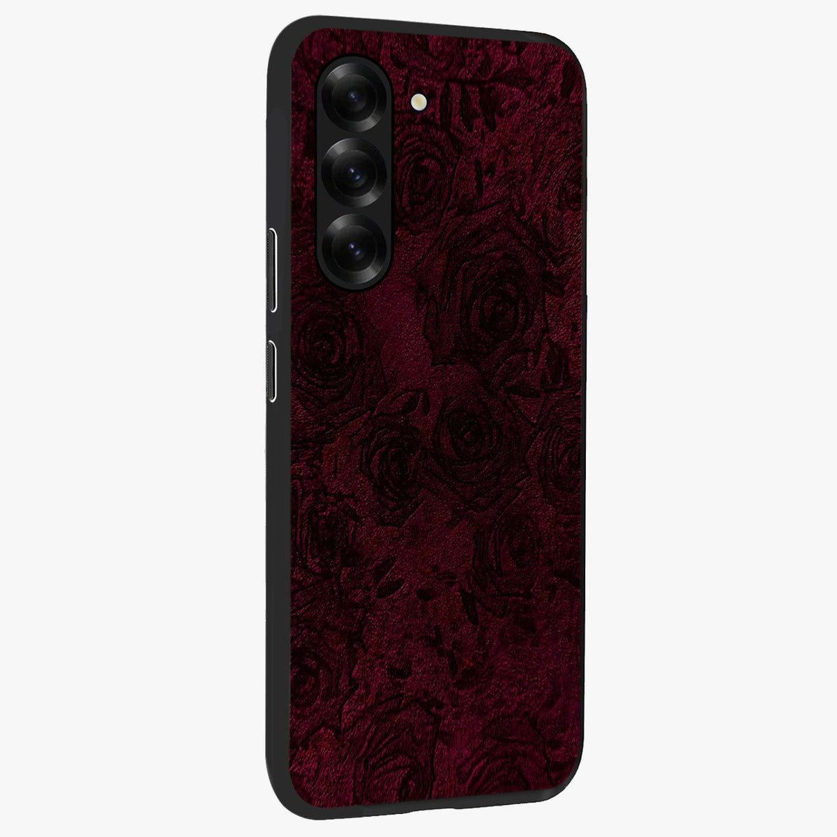 Crimson Fade Flow Glass Case upright view showcasing dynamic crimson flow artwork with stylish abstract theme.