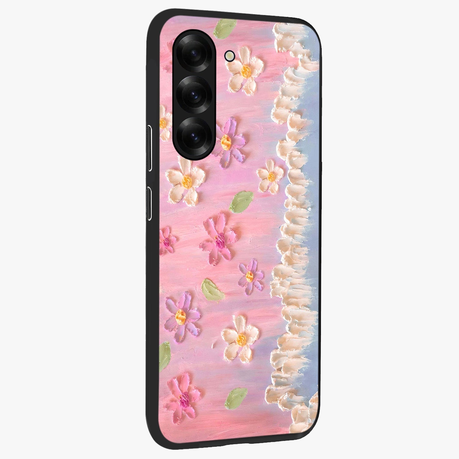 Dreamy Painted Garden Glass Case upright view showcasing vibrant floral garden artwork with artistic nature theme.