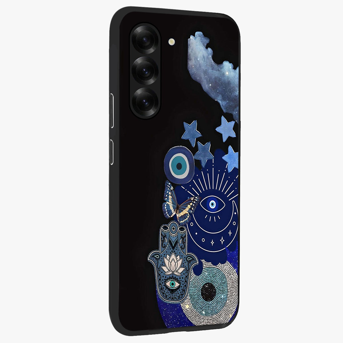 Galactic Charm Cluster Glass Case upright view showcasing glowing cosmic charm artwork with magical celestial style.