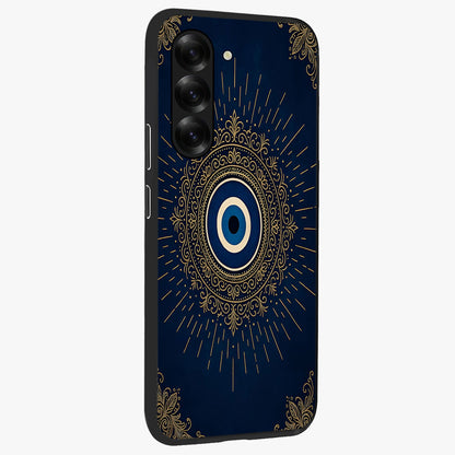 Golden Celestial Charm Glass Case upright view showcasing radiant celestial artwork with elegant golden theme.