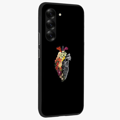 Heart With Flowers Glass Case upright view showcasing decorative heart and floral artwork with sweet romantic theme.