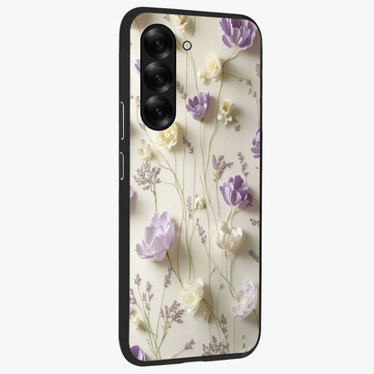 Lilac Breeze Harmony Glass Case upright view showcasing delicate lilac artwork with peaceful floral theme.