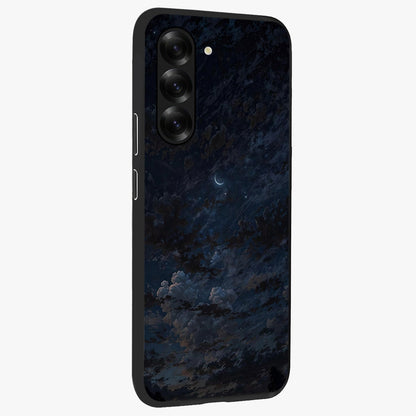 Lunar Veil Silence Glass Case upright view showcasing calm moon themed artwork with serene night atmosphere.