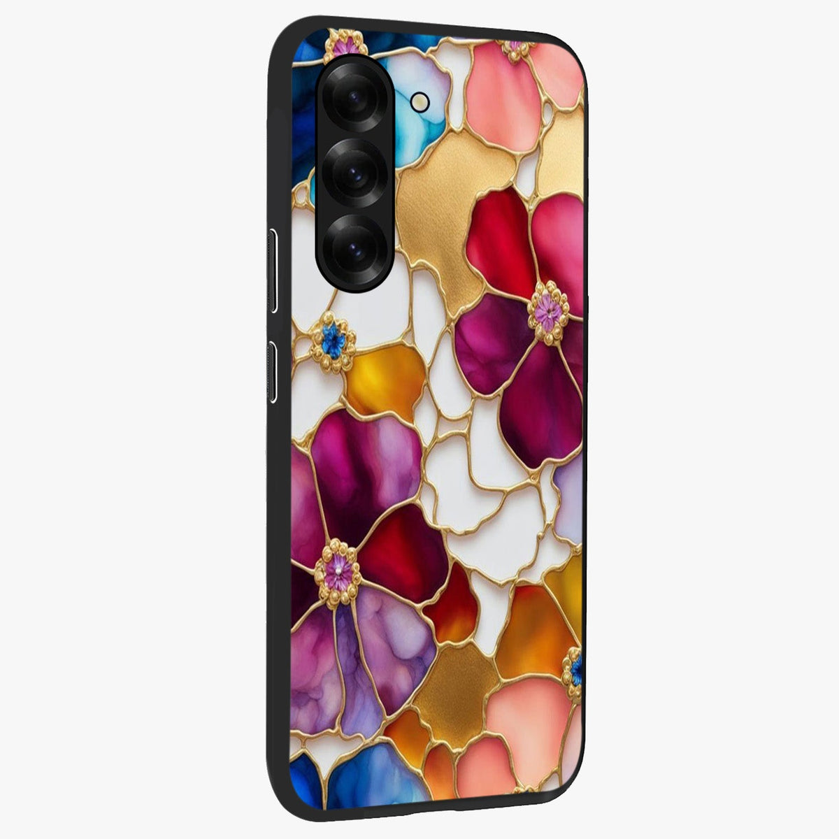 Marble Flower Pattern Glass Case upright view showcasing decorative marble flower artwork with refined style.