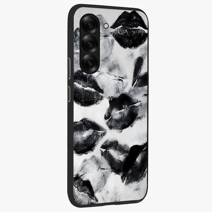 Midnight Kiss Marks Glass Case upright view showcasing stylish kiss mark artwork with trendy romantic theme.