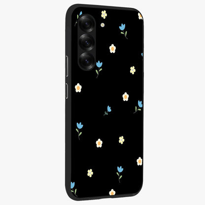 Minimal Petal Whispers Glass Case upright view showcasing elegant floral artwork with modern minimalist style.