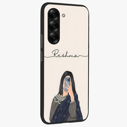Mirror Mood Muse With Custom Name Glass Case upright view showcasing artistic mirror themed artwork with personalized aesthetic.