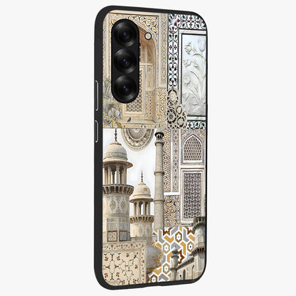 Mughal Marble Legacy Glass Case upright view showcasing ornate Mughal design with luxurious traditional theme.