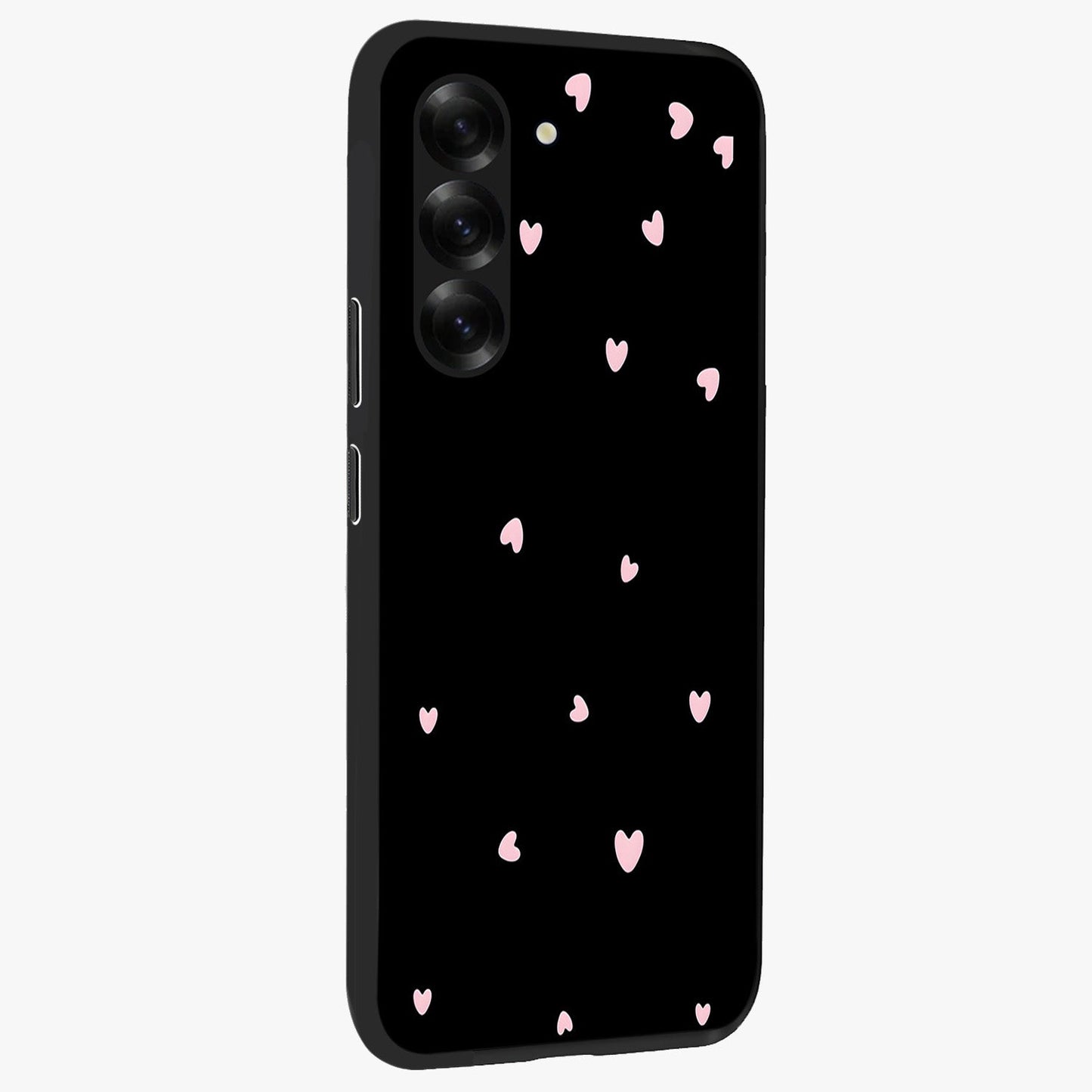 Pink Love Drops Glass Case upright view showcasing charming heart drop artwork with romantic playful theme.
