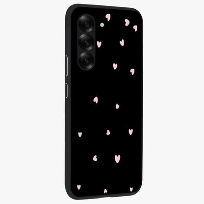 Pink Love Drops Glass Case upright view showcasing charming heart drop artwork with romantic playful theme.