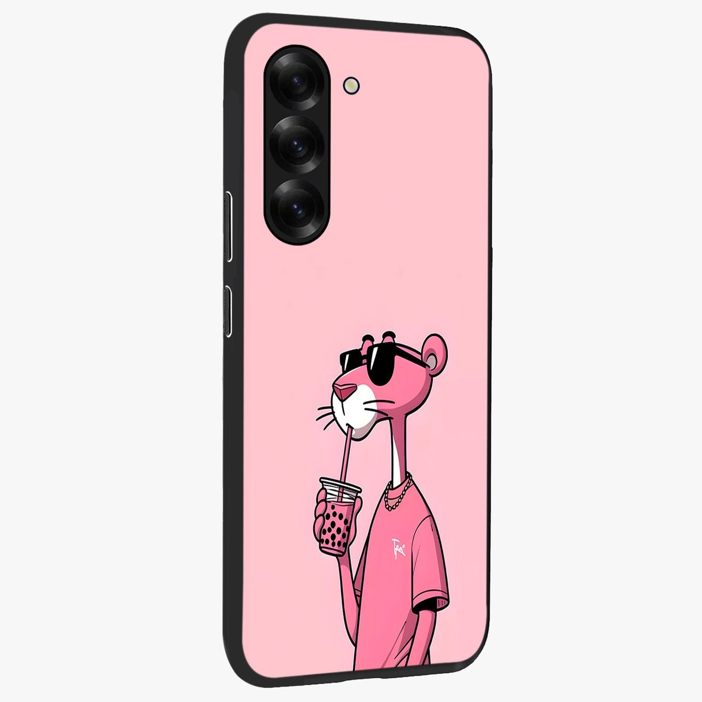 Pink Panther Glass Case upright view showcasing fun animated artwork with stylish retro cartoon theme.
