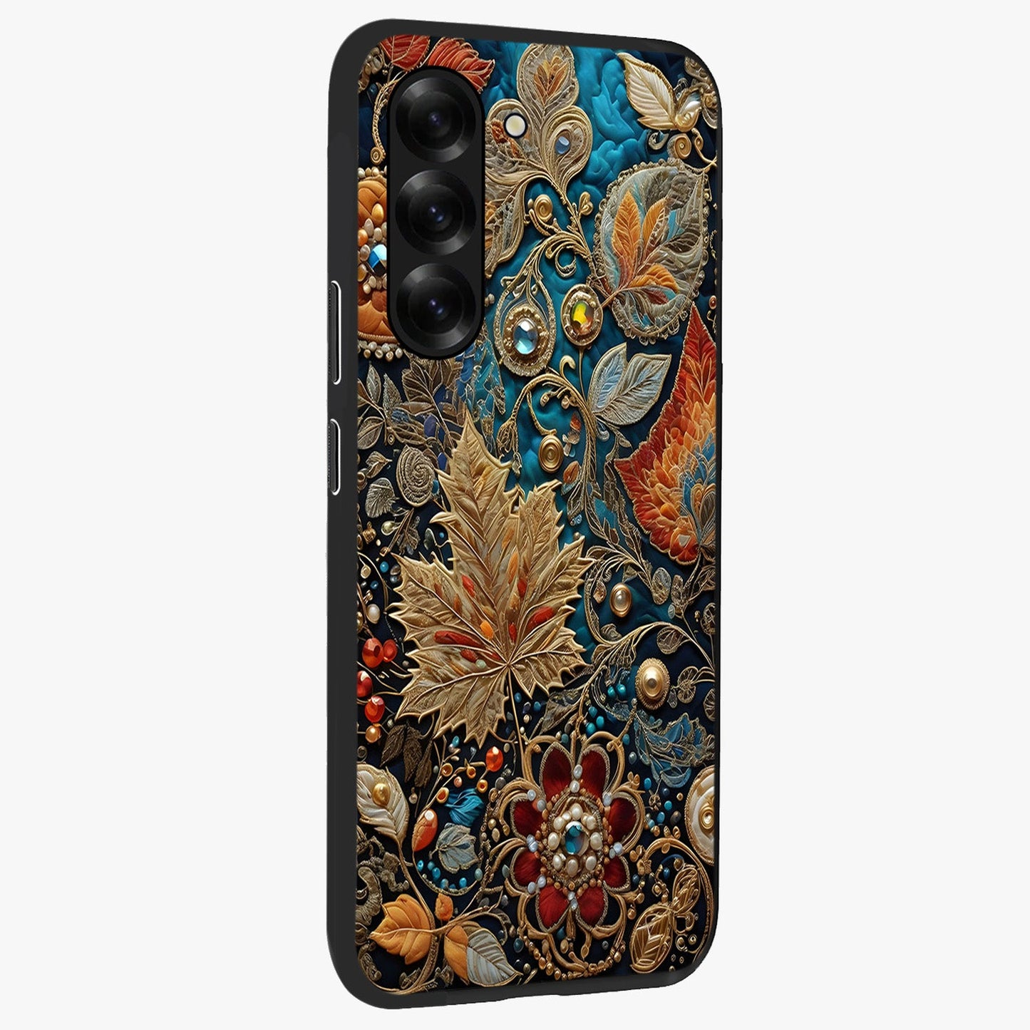 Royal Jewel Garden Glass Case upright view showcasing rich floral artwork with luxurious garden theme.