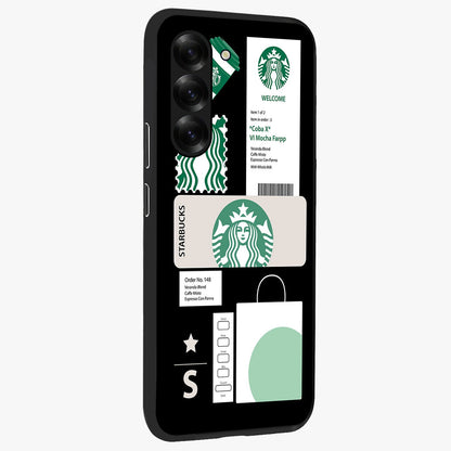 Starbucks Mocha Glass Case upright view showcasing trendy coffee inspired artwork with modern lifestyle theme.