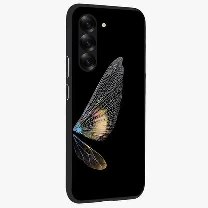 Whispers Of Wings Glass Case upright view showcasing elegant wing artwork with light airy theme.