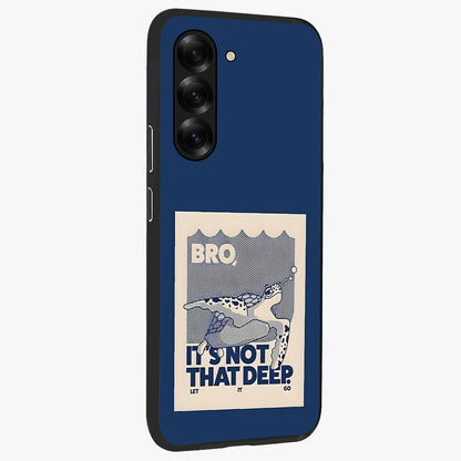 Worry Less Swim Glass Case upright view showcasing cheerful artistic artwork with carefree inspirational theme.
