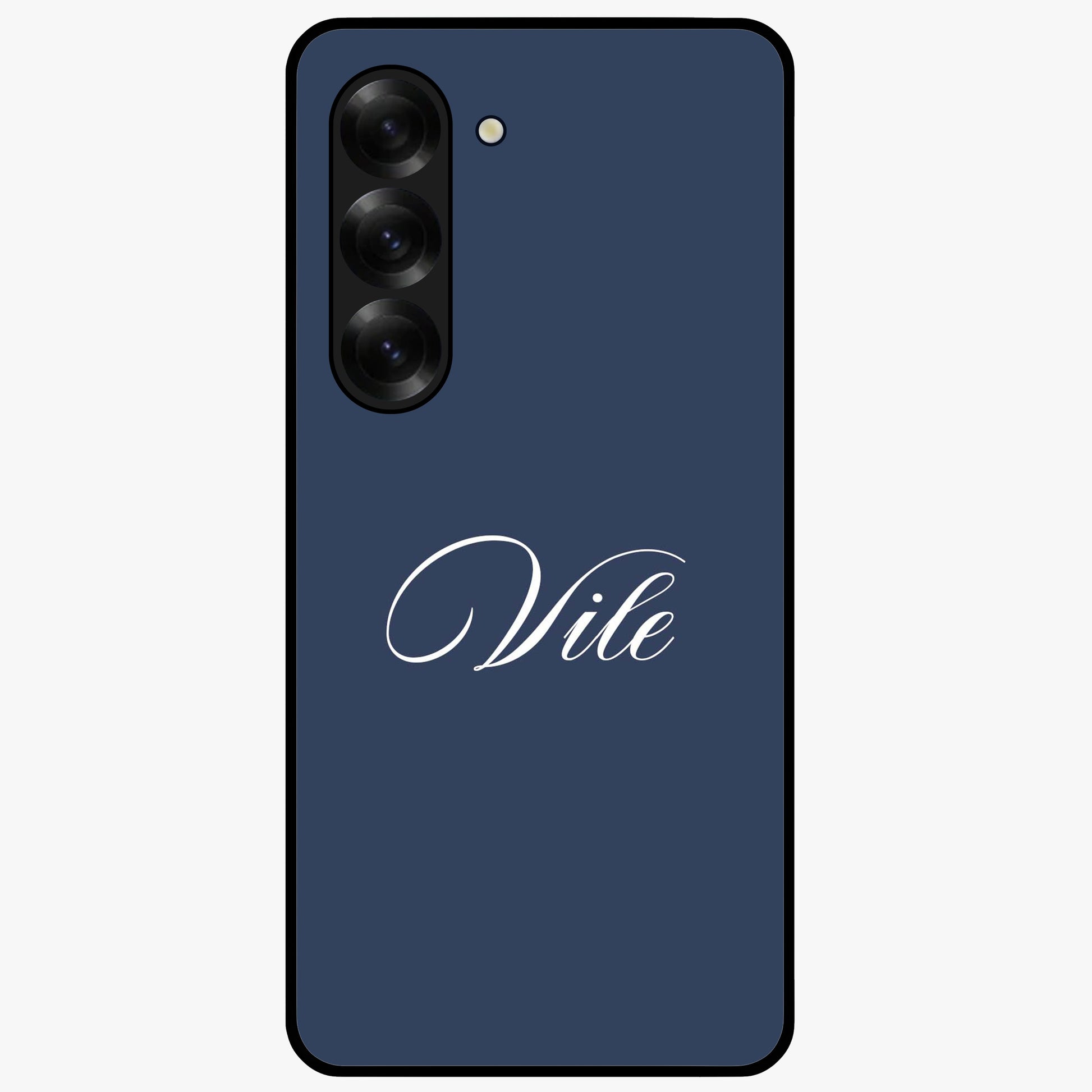 Blue Background Personalized Custom Name Glass Case showing flat back view with minimal blue background and custom name design.