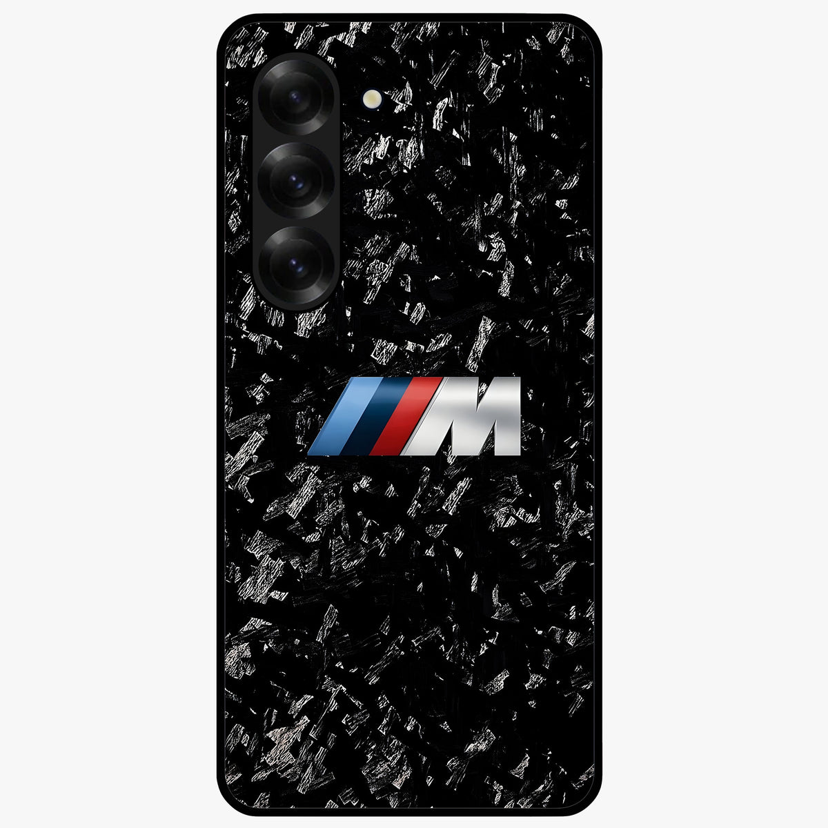 Carbon Speed Mark Glass Case showing flat back view with sporty carbon pattern artwork and glossy glass finish.