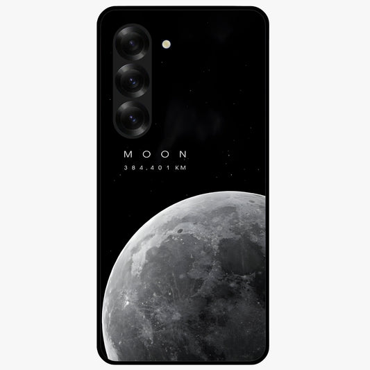 Cosmic Moon Glow Glass Case showing flat back view with glowing moon artwork and glossy glass finish.