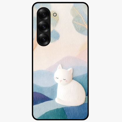 Cotton Dream Cat Glass Case showing flat back view with soft dreamy cat artwork and glossy glass finish.