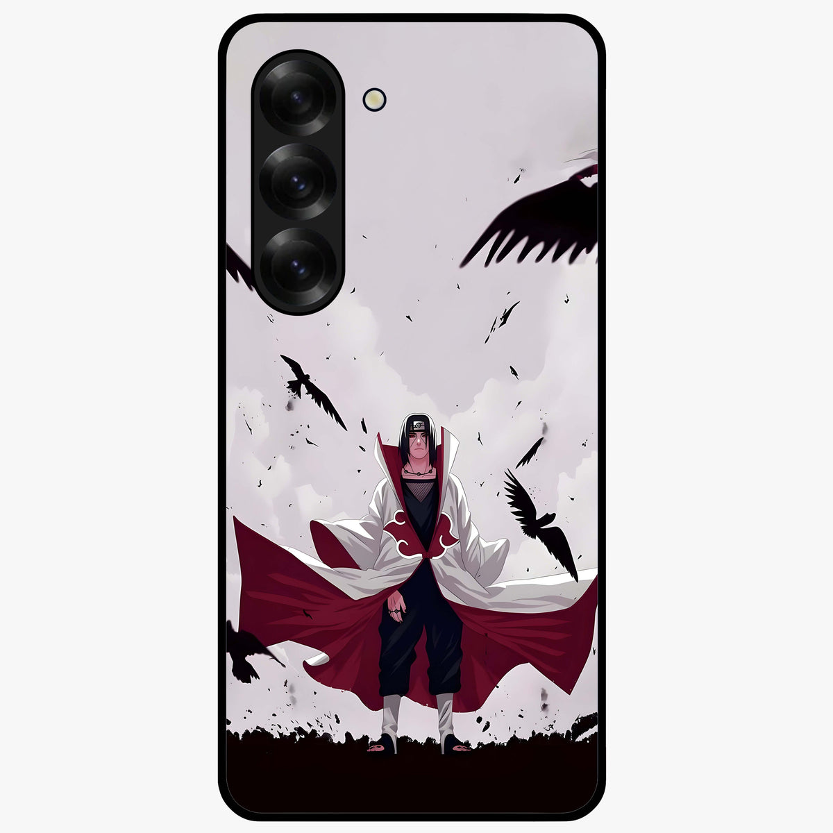 Crimson Crow Ascension Glass Case showing flat back view with mystical crow artwork and glossy glass finish.