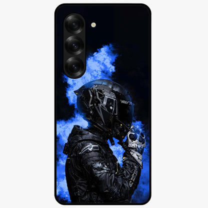 Cyber Sentinel Protocol Glass Case showing flat back view with futuristic cyber themed artwork and glossy glass finish.
