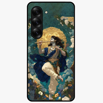 Divine Krishna Art Glass Case showing flat back view with Lord Krishna artwork and glossy glass finish.