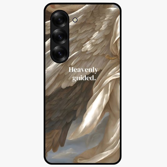 Divine Winged Grace Glass Case showing flat back view with elegant wing inspired artwork and glossy glass finish.
