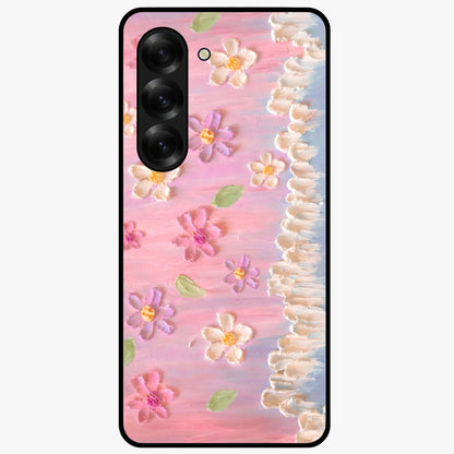 Dreamy Painted Garden Glass Case showing flat back view with artistic painted floral garden artwork and glossy glass finish.