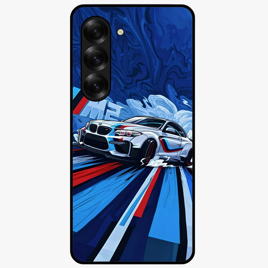 Drift Power Rush Glass Case showing flat back view with dynamic racing inspired artwork and glossy glass finish.