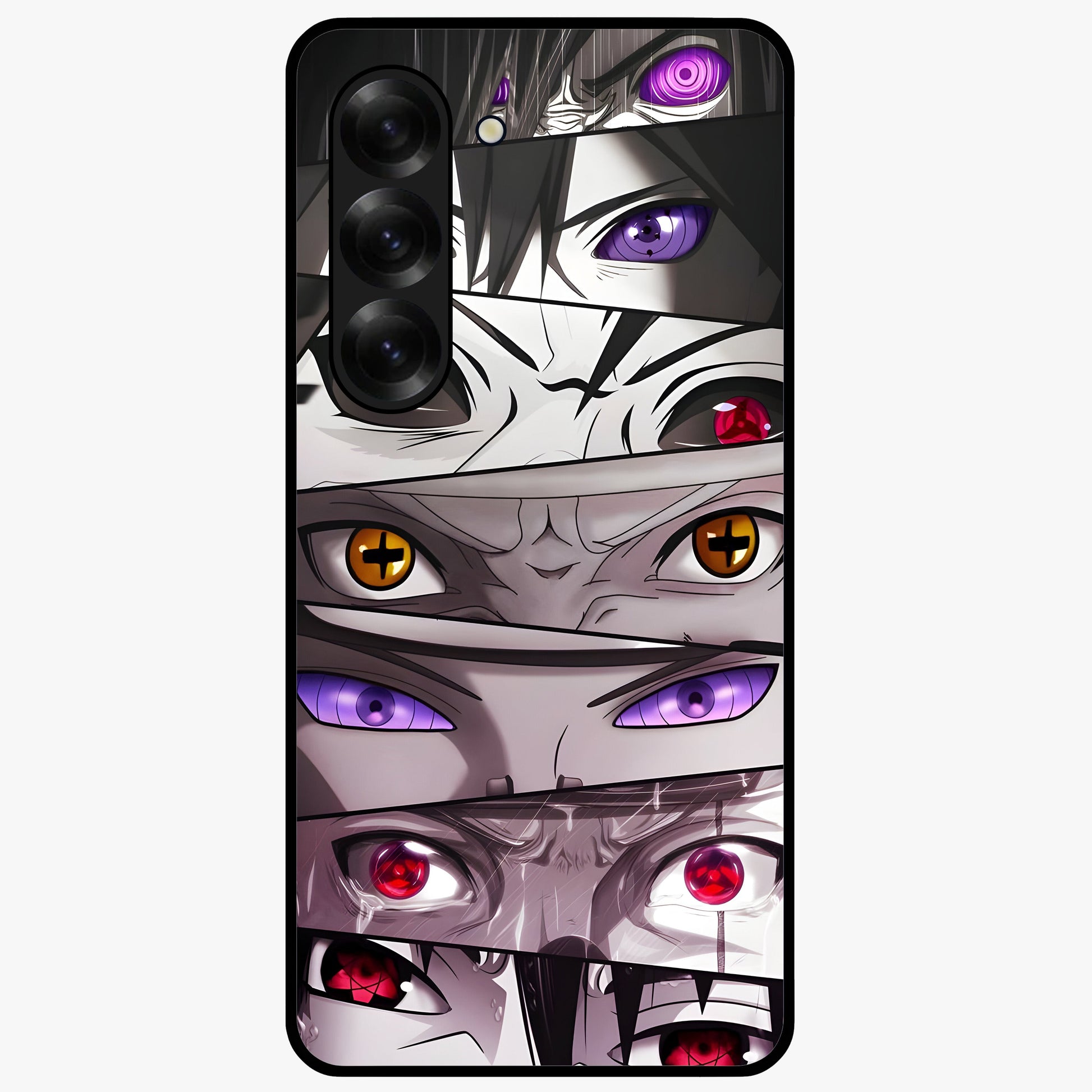 Eyes of Destiny Glass Case showing flat back view with striking eye themed artwork and glossy glass finish.