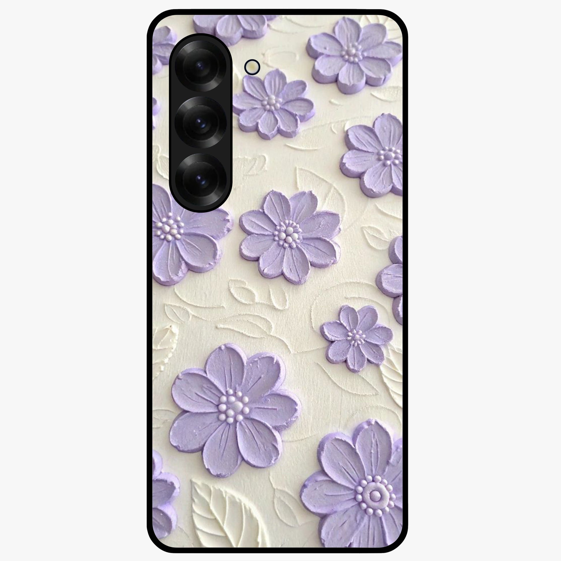 Floral Wall Art With Purple Flowers Glass Case showing flat back view with purple flower artwork and glossy glass finish.