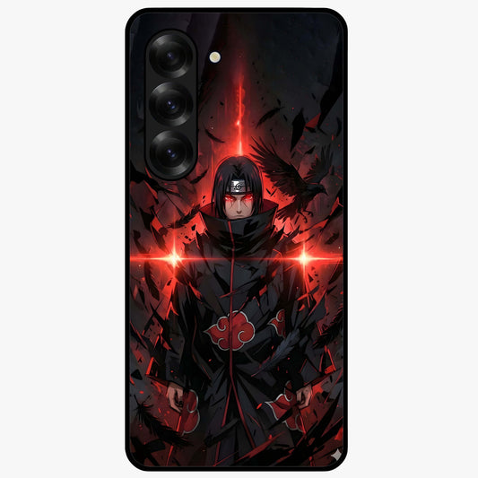 Focused Blade Discipline Glass Case showing flat back view with warrior sword themed artwork and glossy glass finish.