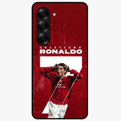 Goal Celebration Legacy Glass Case showing flat back view with football celebration inspired artwork and glossy glass finish.