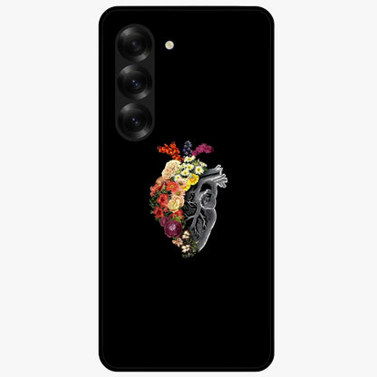 Heart With Flowers Glass Case showing flat back view with heart shaped floral artwork and glossy glass finish.