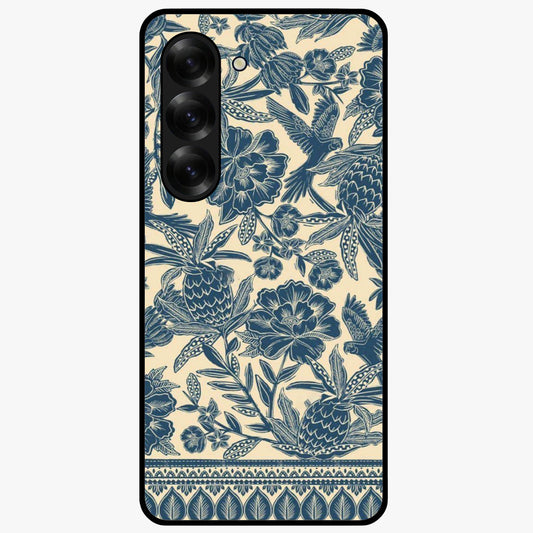 Heirloom Wild Bloom Glass Case showing flat back view with vintage inspired wild flower artwork and glossy glass finish.