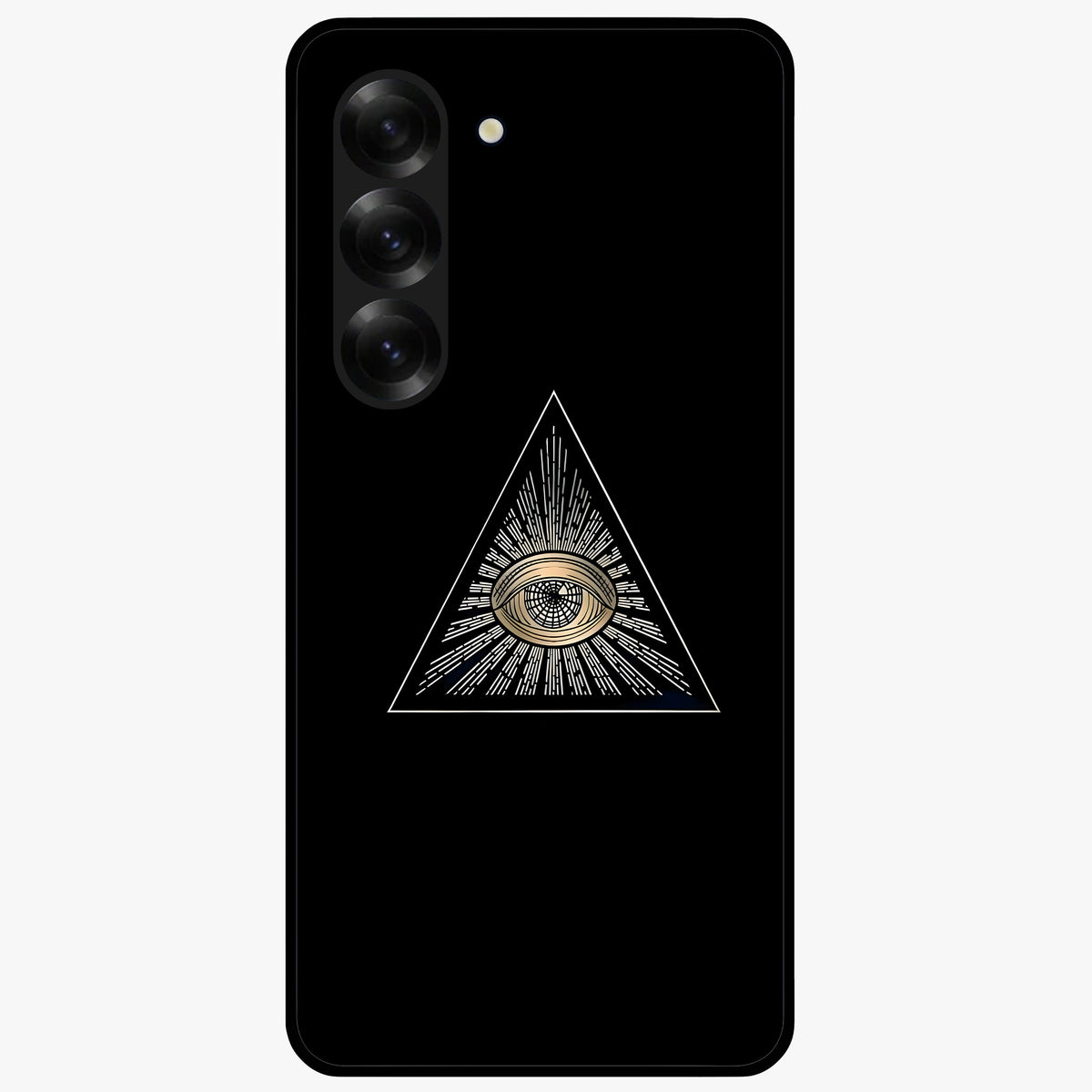 Illuminati Evil Glass Case showing flat back view with mysterious illuminati symbol artwork and glossy glass finish.