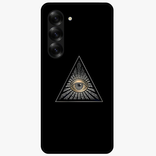 Illuminati Evil Glass Case showing flat back view with mysterious illuminati symbol artwork and glossy glass finish.