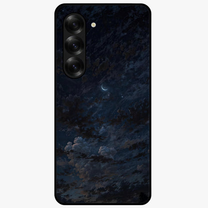 Lunar Veil Silence Glass Case showing flat back view with mystical moon veil artwork and glossy glass finish.