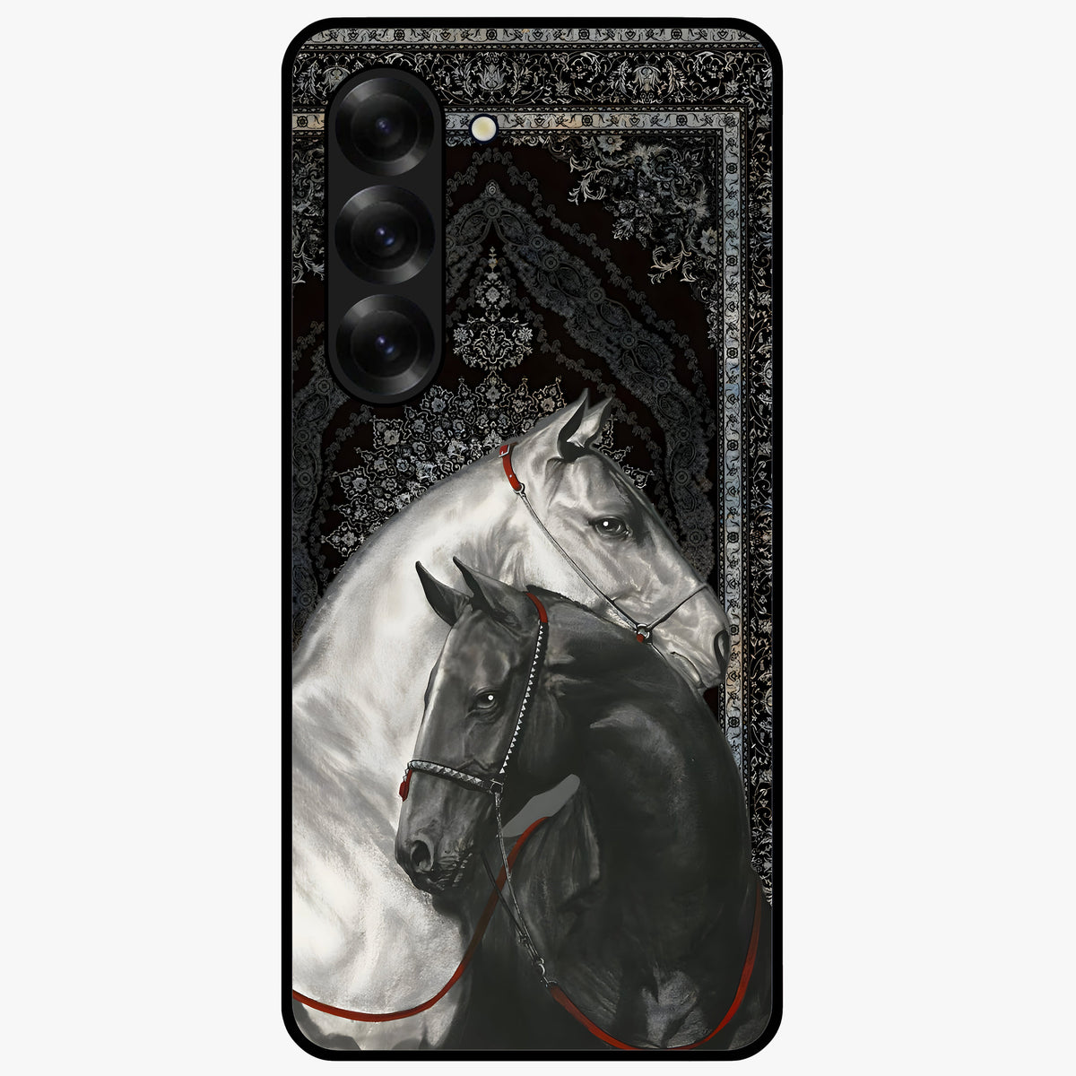 Majestic Ride Legacy Glass Case showing flat back view with powerful automotive inspired artwork and glossy glass finish.