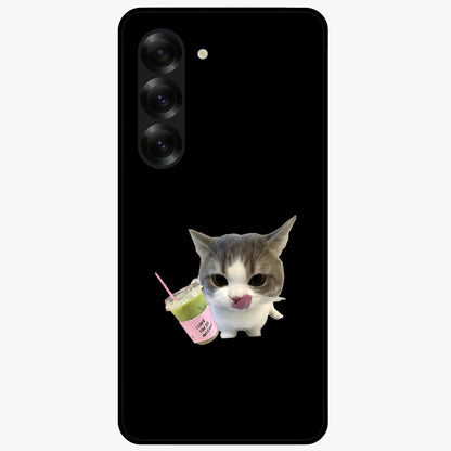 Matcha Cat Style Glass Case showing flat back view with cute matcha themed cat artwork and glossy glass finish.