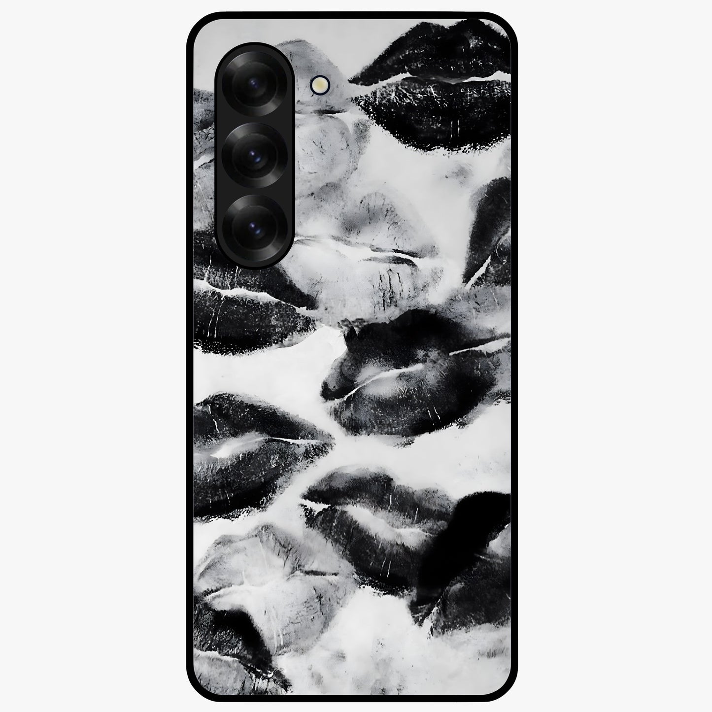 Midnight Kiss Marks Glass Case showing flat back view with lipstick kiss mark artwork and glossy glass finish.