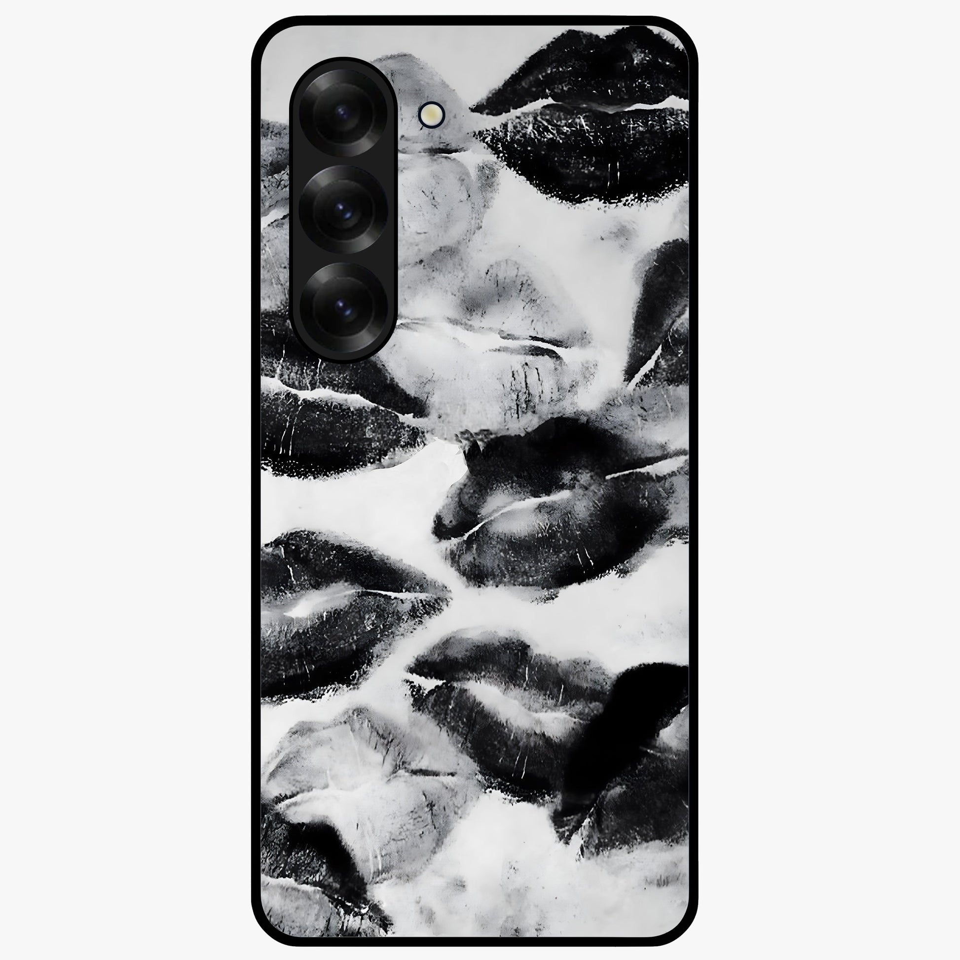 Midnight Kiss Marks Glass Case showing flat back view with lipstick kiss mark artwork and glossy glass finish.