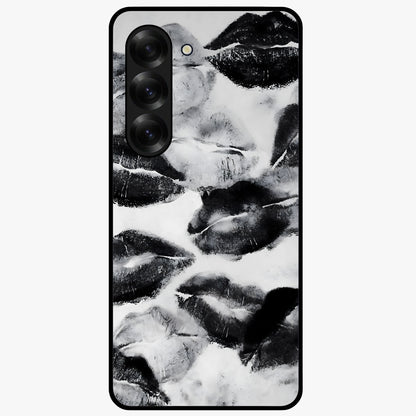 Midnight Kiss Marks Glass Case showing flat back view with lipstick kiss mark artwork and glossy glass finish.
