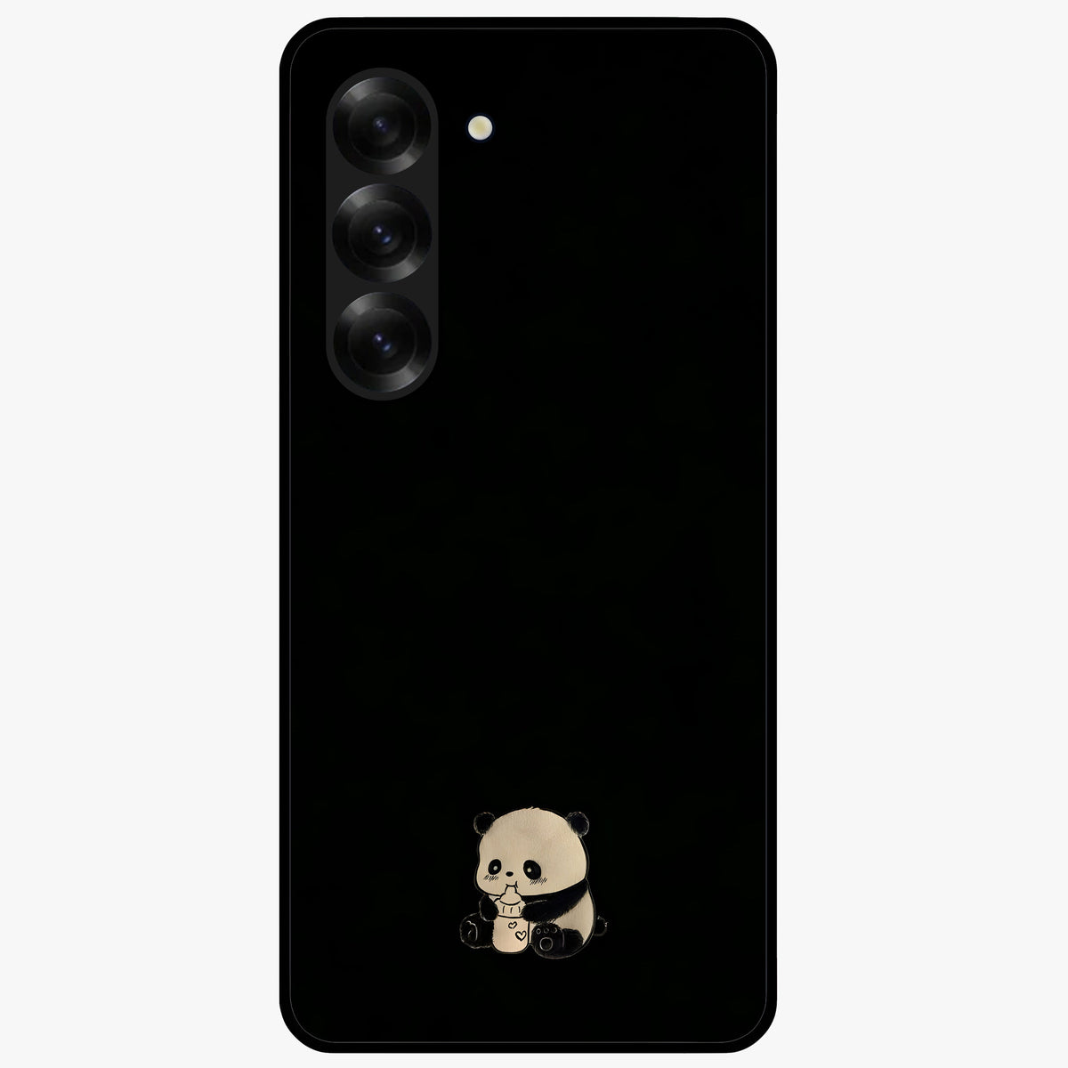 Midnight Panda Love Glass Case showing flat back view with cute panda themed artwork and glossy glass finish.