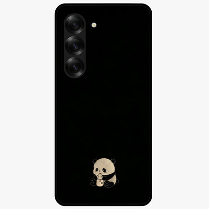 Midnight Panda Love Glass Case showing flat back view with cute panda themed artwork and glossy glass finish.