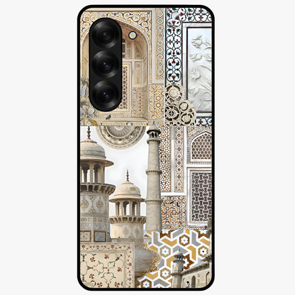Mughal Marble Legacy Glass Case showing flat back view with intricate Mughal inspired marble pattern and glossy glass finish.