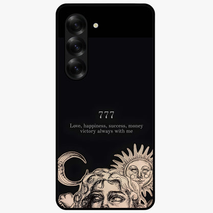 Mystic Victory Aura Glass Case showing flat back view with victory symbol artwork and glossy glass finish.