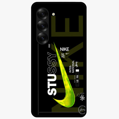 Neon Street Edition Glass Case showing flat back view with neon street style artwork and glossy glass finish.