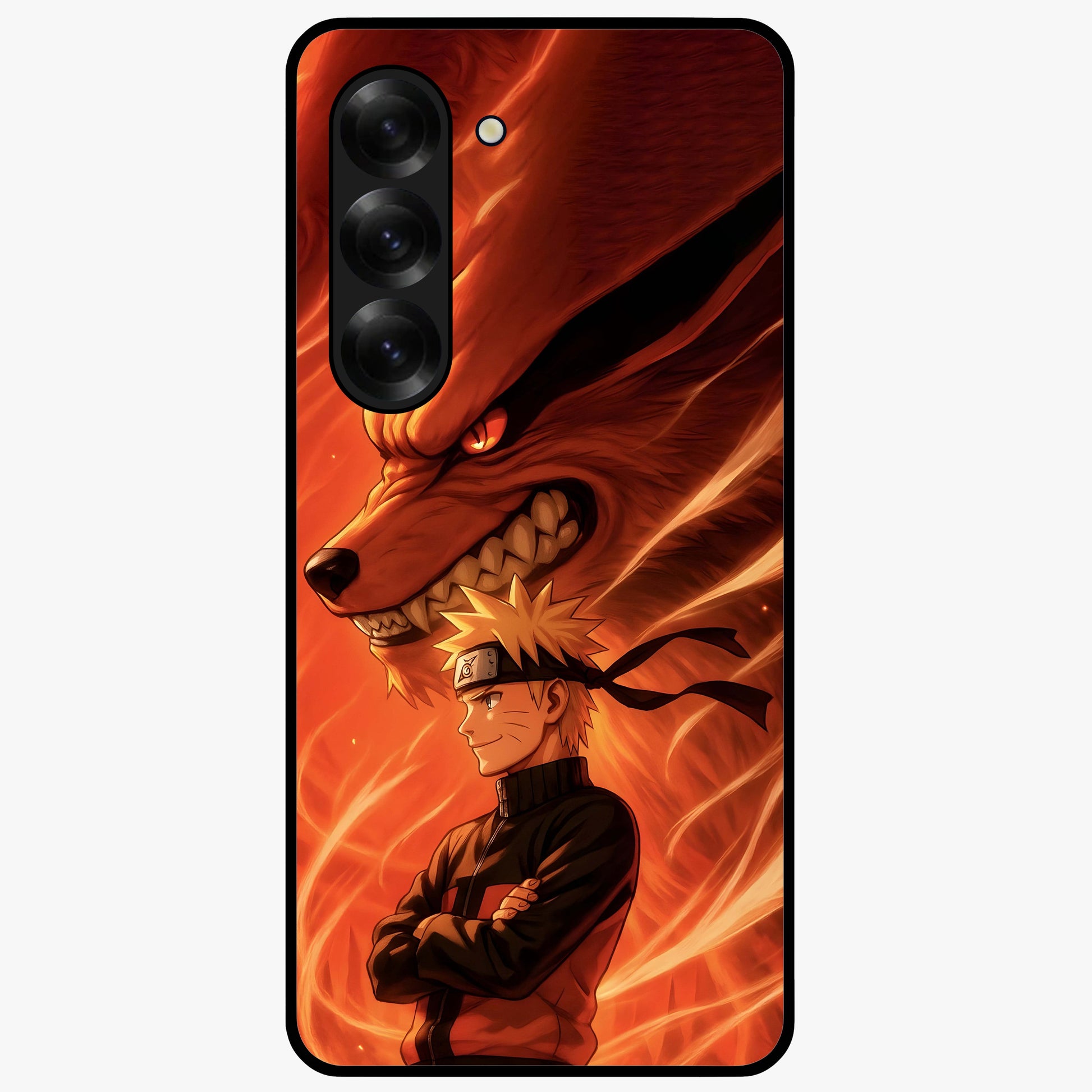 Nine Tails Legacy Glass Case showing flat back view with powerful nine-tailed fox inspired artwork and glossy glass finish.